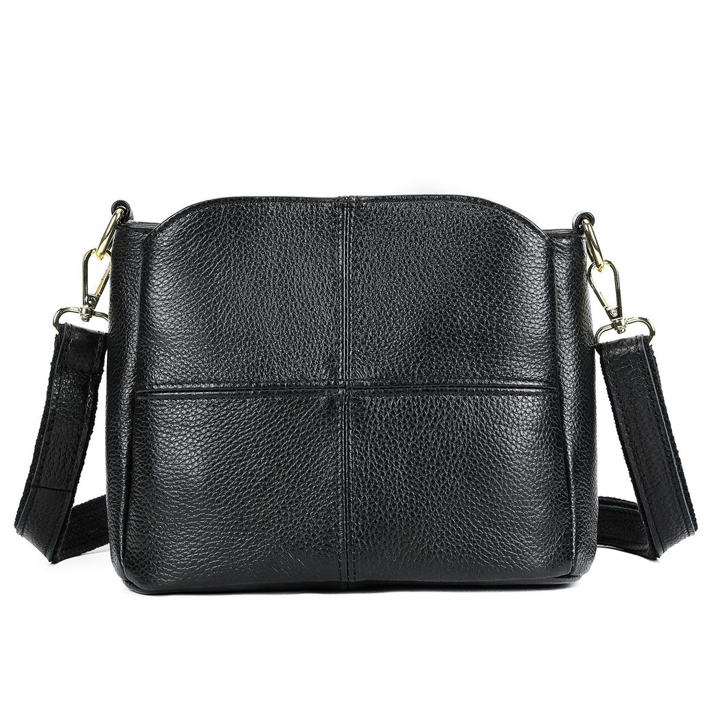 Pebbled Leather Crossbody Bag With Two Straps - Black