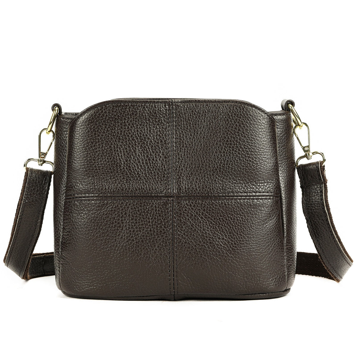 Pebbled Leather Crossbody Bag With Two Straps - Coffee