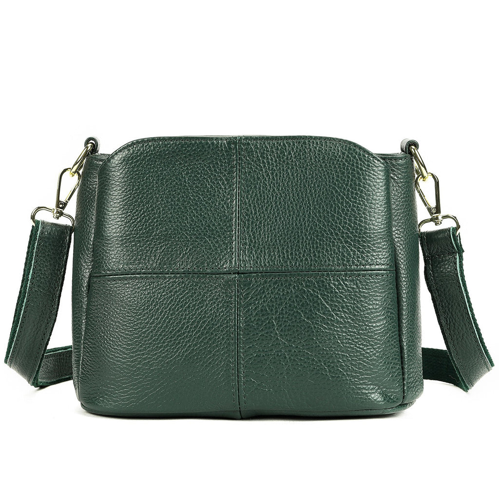 Pebbled Leather Crossbody Bag With Two Straps - Forest Green