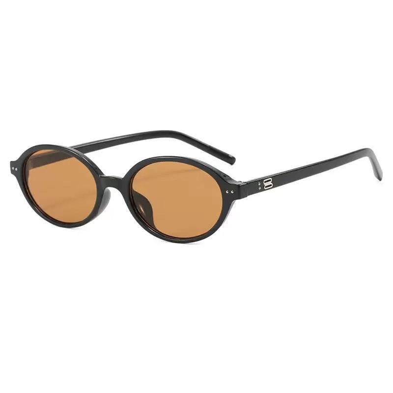 Retro Oval Sunglasses With Tinted Lenses - Black_T