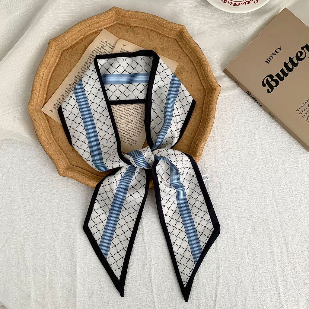 Skinny Silky Neck Scarf With Classic Mixed Prints - C4