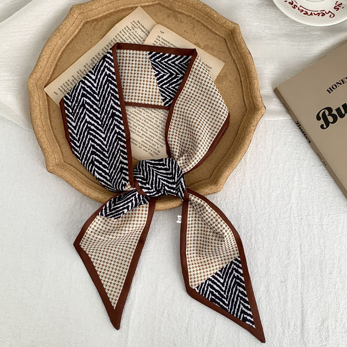 Skinny Silky Neck Scarf With Classic Mixed Prints - C5