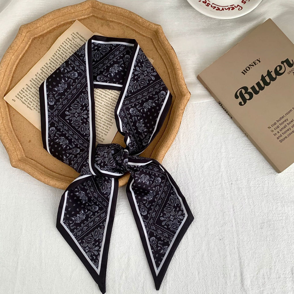 Skinny Silky Neck Scarf With Classic Mixed Prints - C9