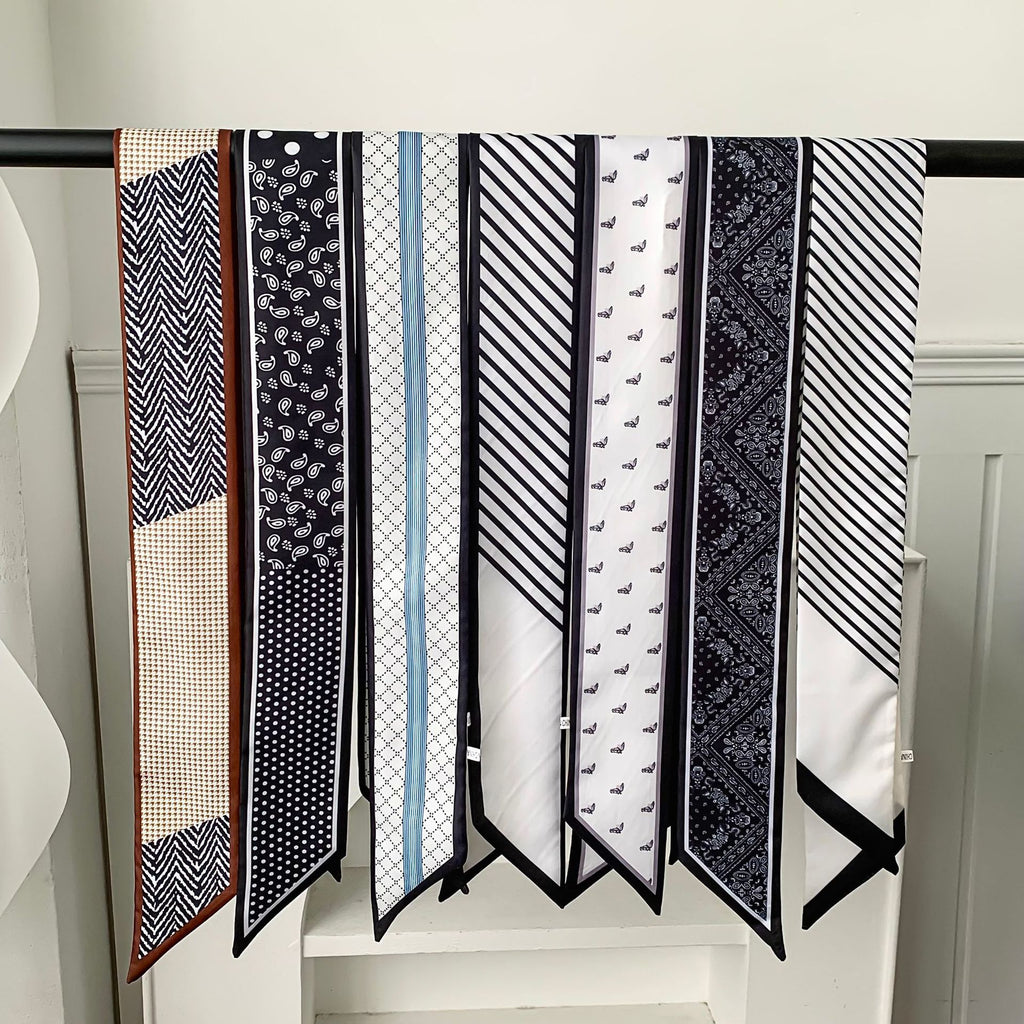 Skinny Silky Neck Scarf With Classic Mixed Prints