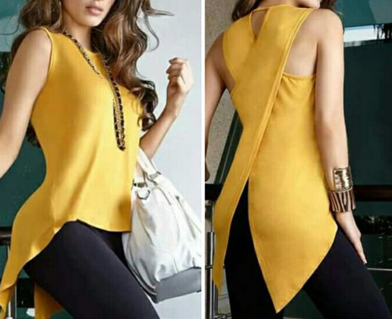Crossover Asymmetric Hem Sleeveless Top - yellow