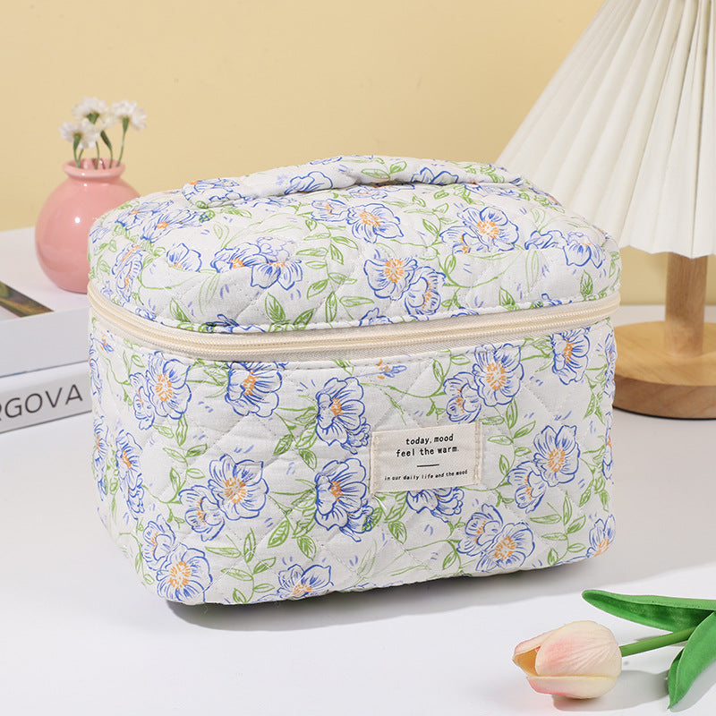 Quilted Cotton Toiletry Bag With Top Handle - C1