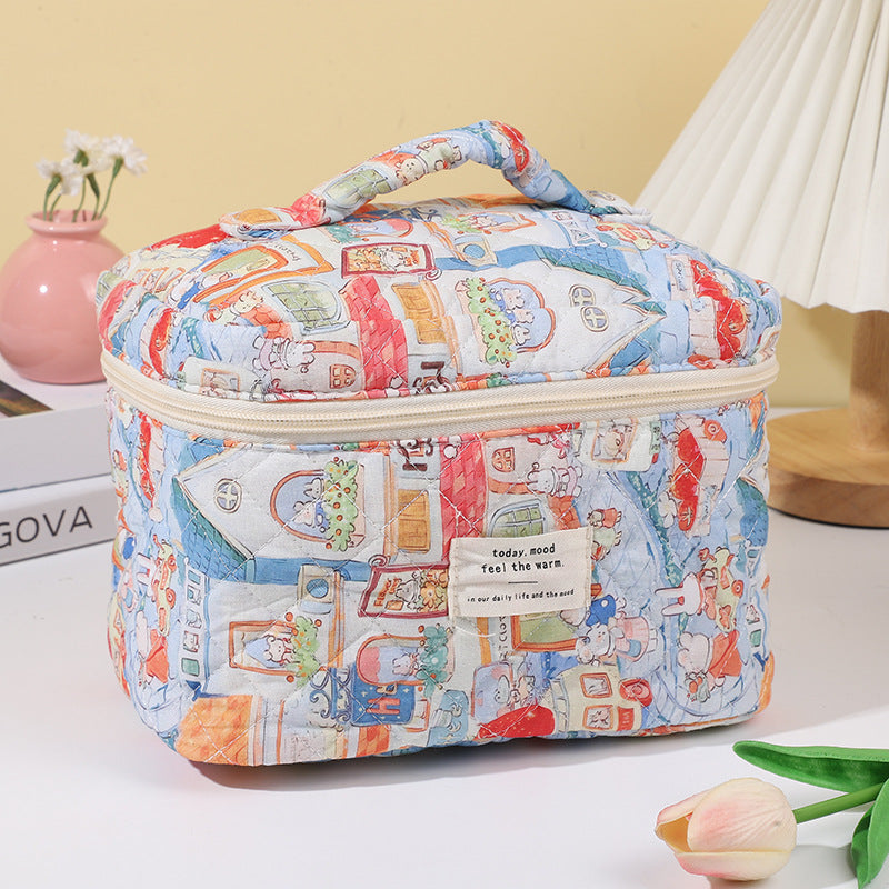 Quilted Cotton Toiletry Bag With Top Handle - C3