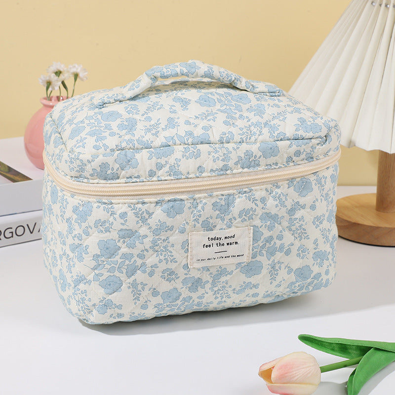 Quilted Cotton Toiletry Bag With Top Handle - C5