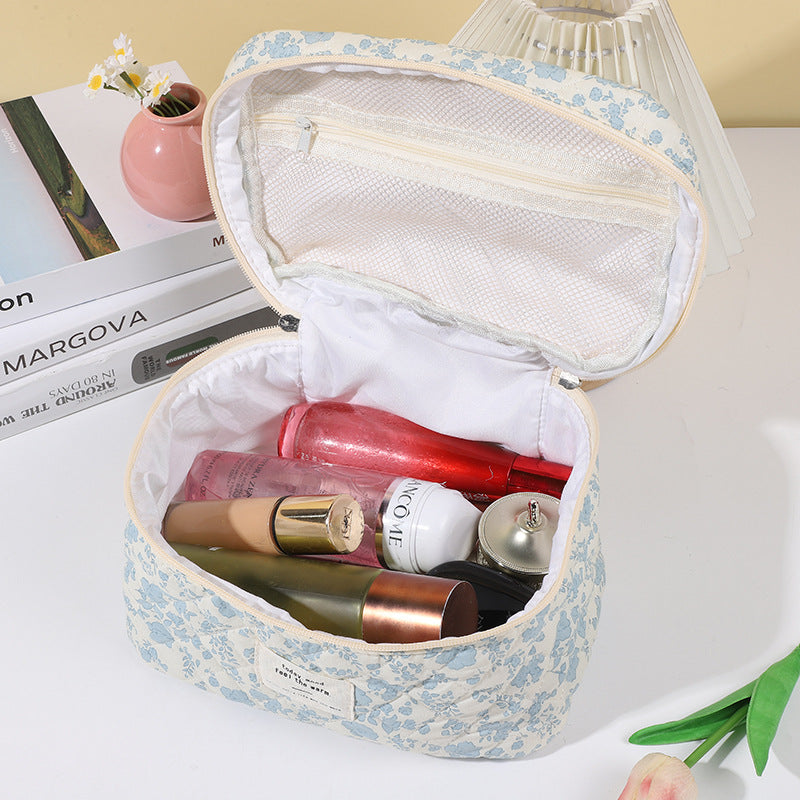 Quilted Cotton Toiletry Bag With Top Handle - view 1