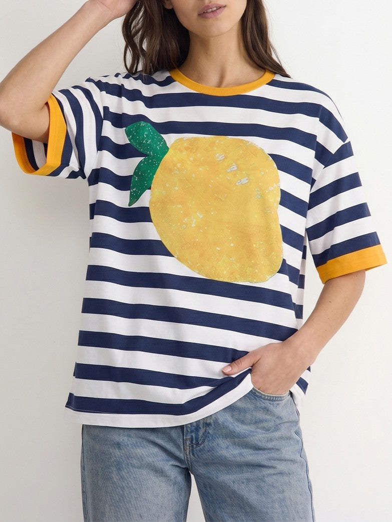 Nautical Stripe Tee With Citrus Graphic - Lemon