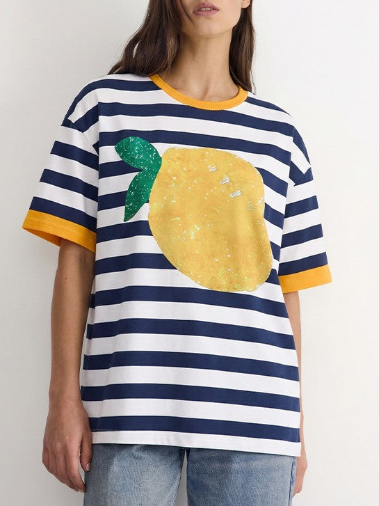 Nautical Stripe Tee With Citrus Graphic