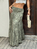 Paisley Print Tiered Boho Maxi Skirt - Green