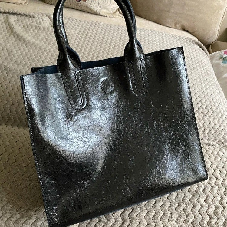 Glossy Crinkle Leather Tote Bag