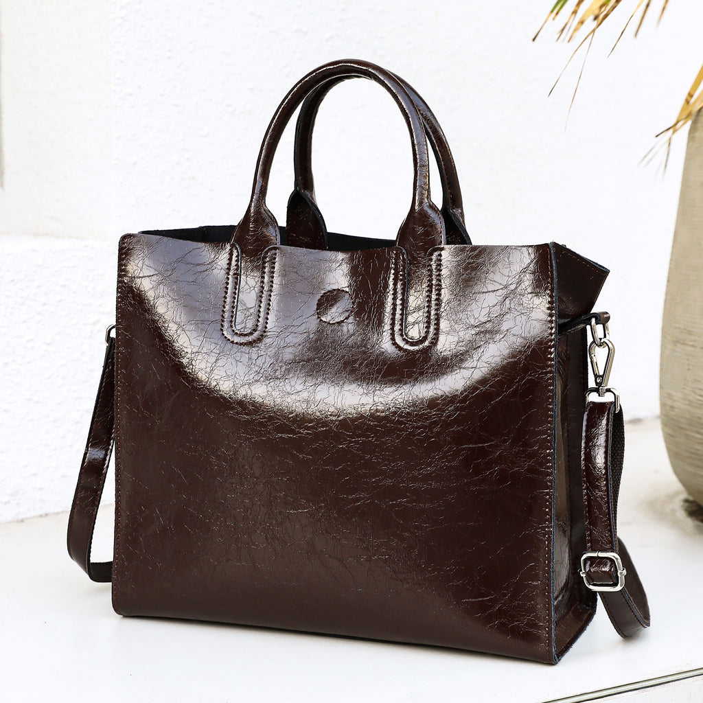 Glossy Crinkle Leather Tote Bag