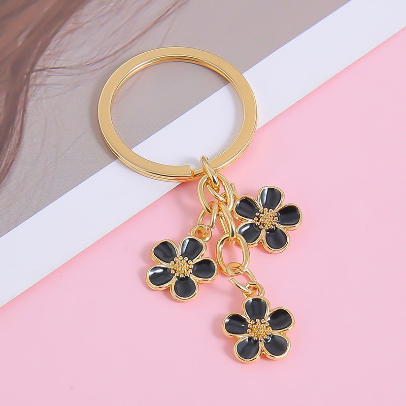 Enamel Blossom Cluster Keychain - Black