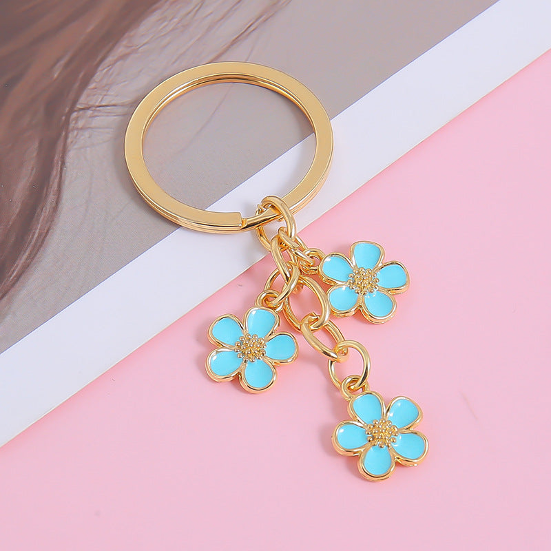 Enamel Blossom Cluster Keychain - Blue