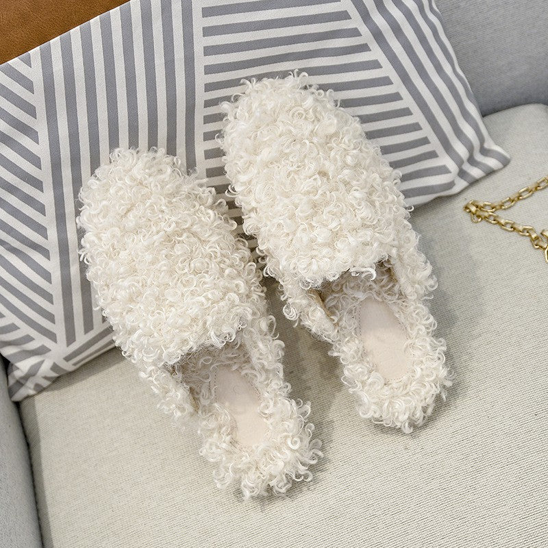 Curly Faux Shearling Slip-On Mules