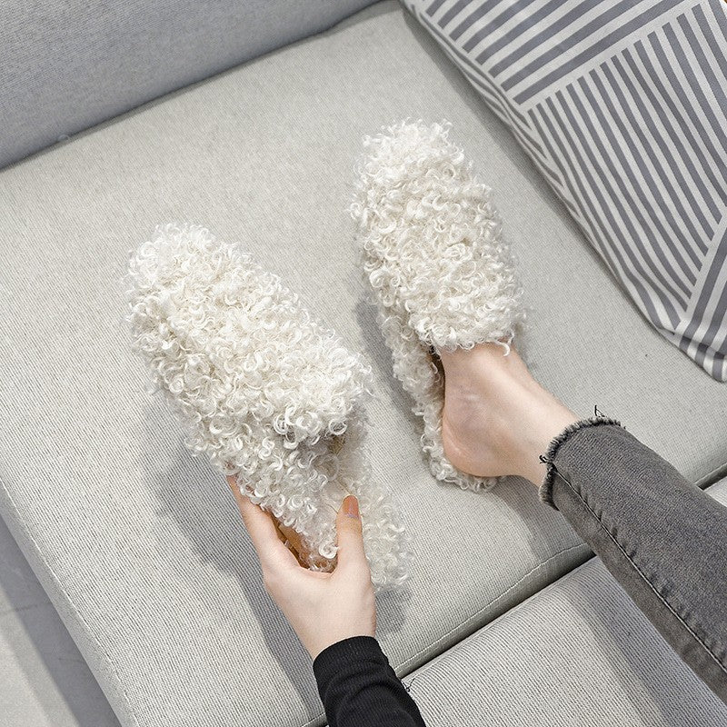 Curly Faux Shearling Slip-On Mules