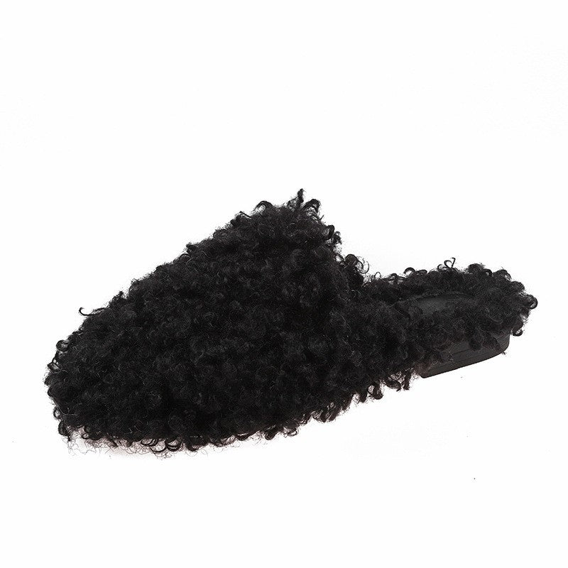Curly Faux Shearling Slip-On Mules
