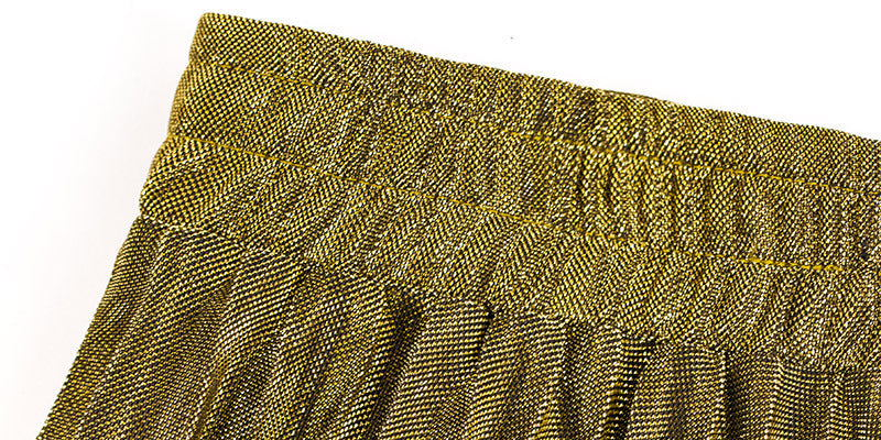 Metallic Pleated High Waist Maxi Skirt - Gold - 9