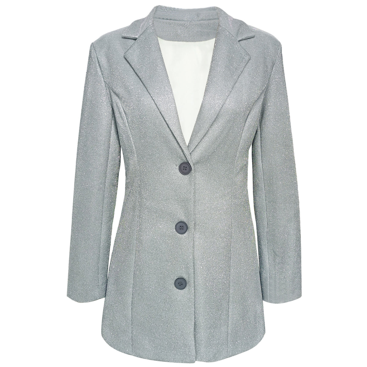 Glitter Deep V Button Blazer Mini Dress - Silvery