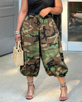 Gathered Cuff Cropped Pants In Bold Prints - Camo