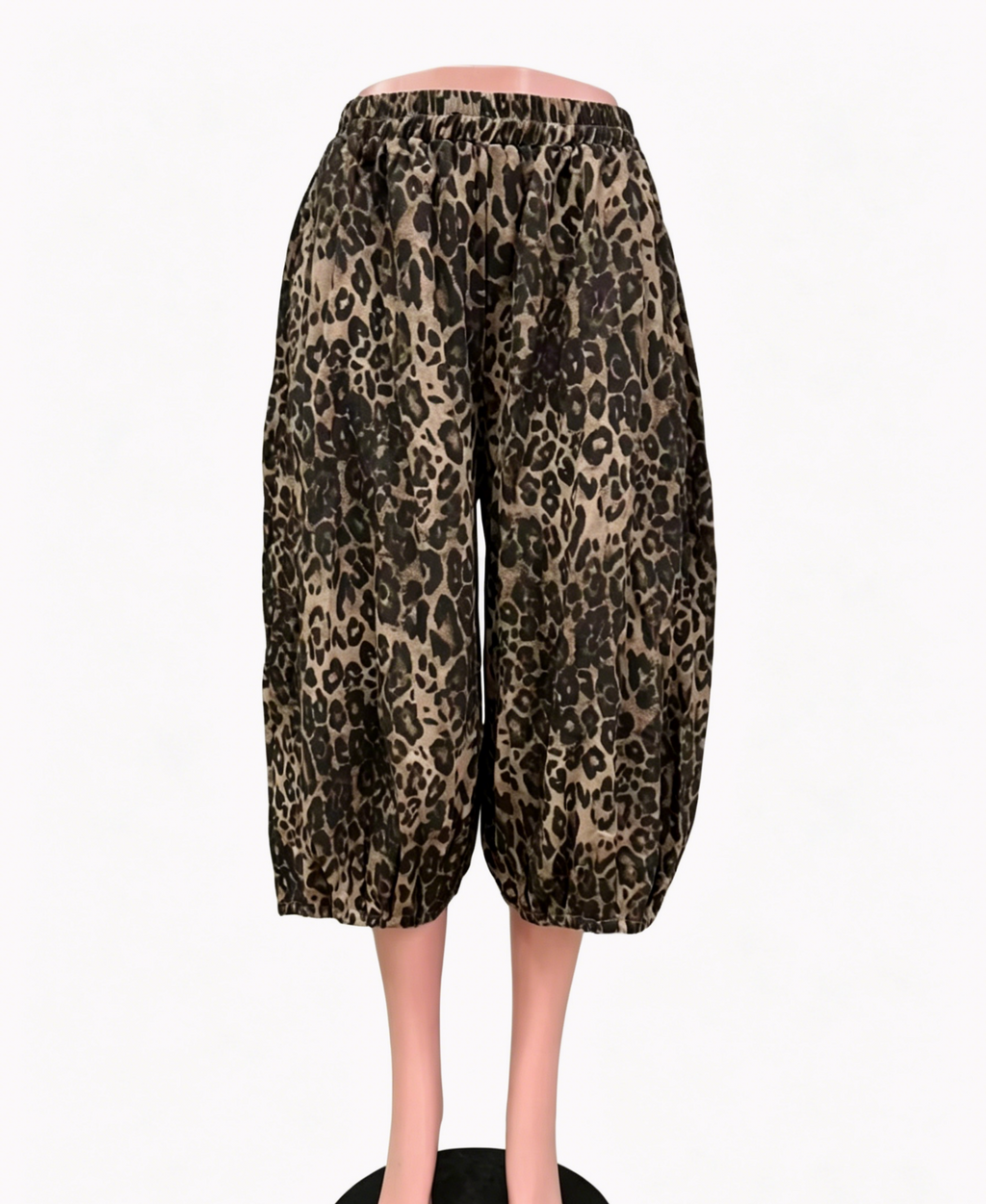 Gathered Cuff Cropped Pants In Bold Prints - Leopard - 1