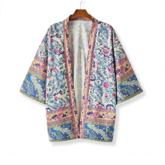 Paisley Floral Kimono With Tie Waist - Floral