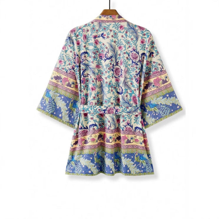 Paisley Floral Kimono With Tie Waist - Floral - 1