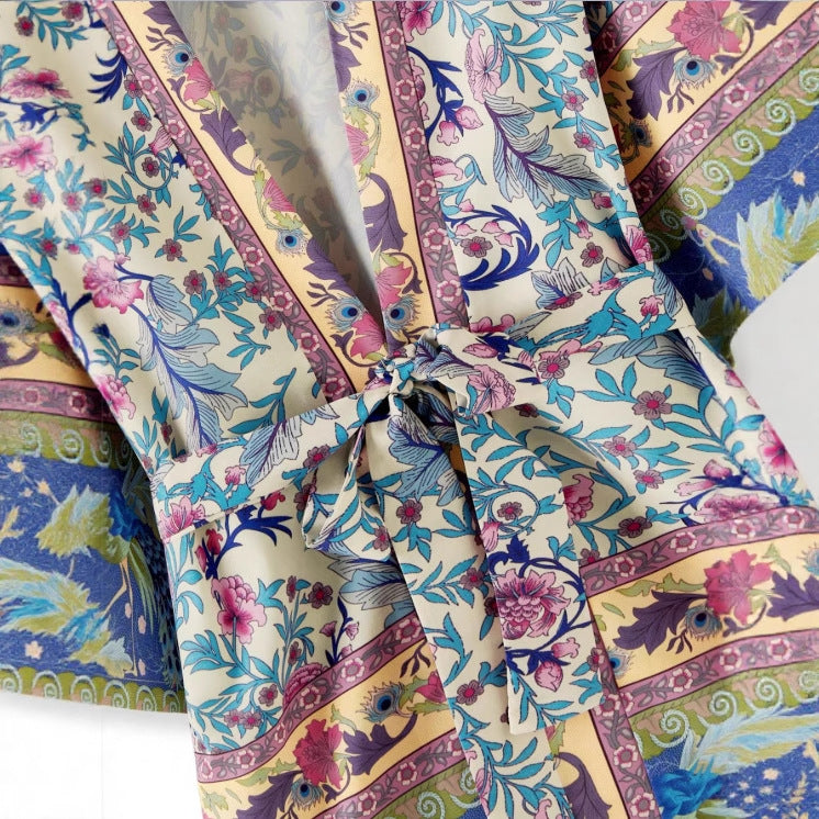 Paisley Floral Kimono With Tie Waist - Floral - 3