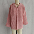 Hooded Chunky Knit Open Front Cardigan - Pink
