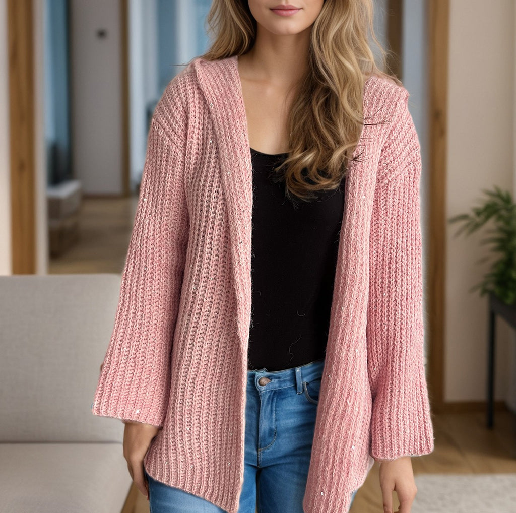 Hooded Chunky Knit Open Front Cardigan - view 1