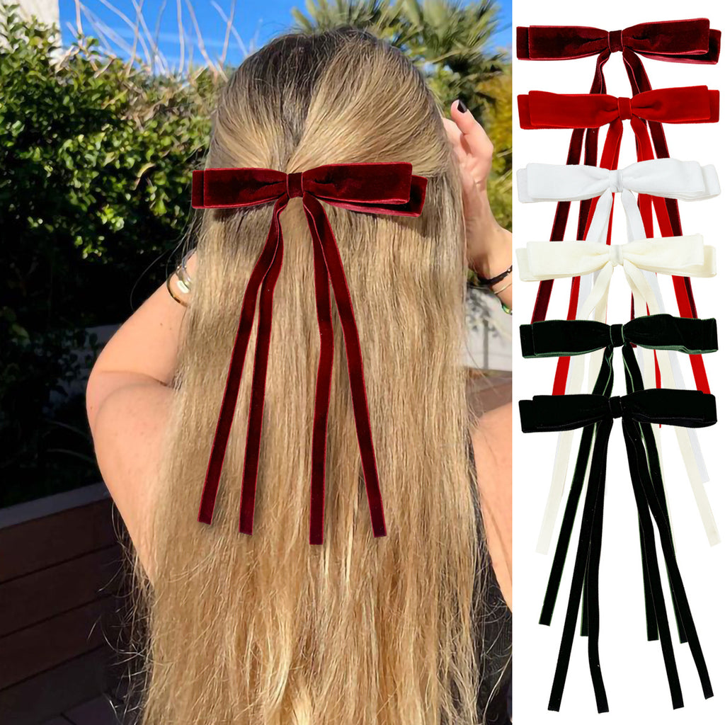 Velvet Triple Tail Bow Hair Clip