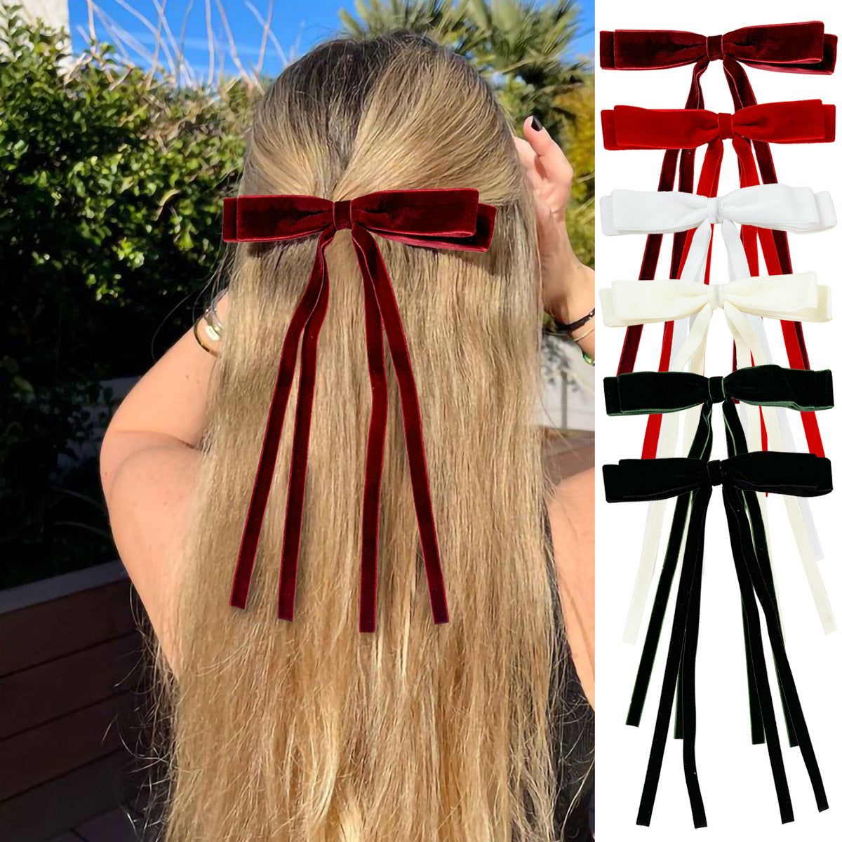 Velvet Triple Tail Bow Hair Clip