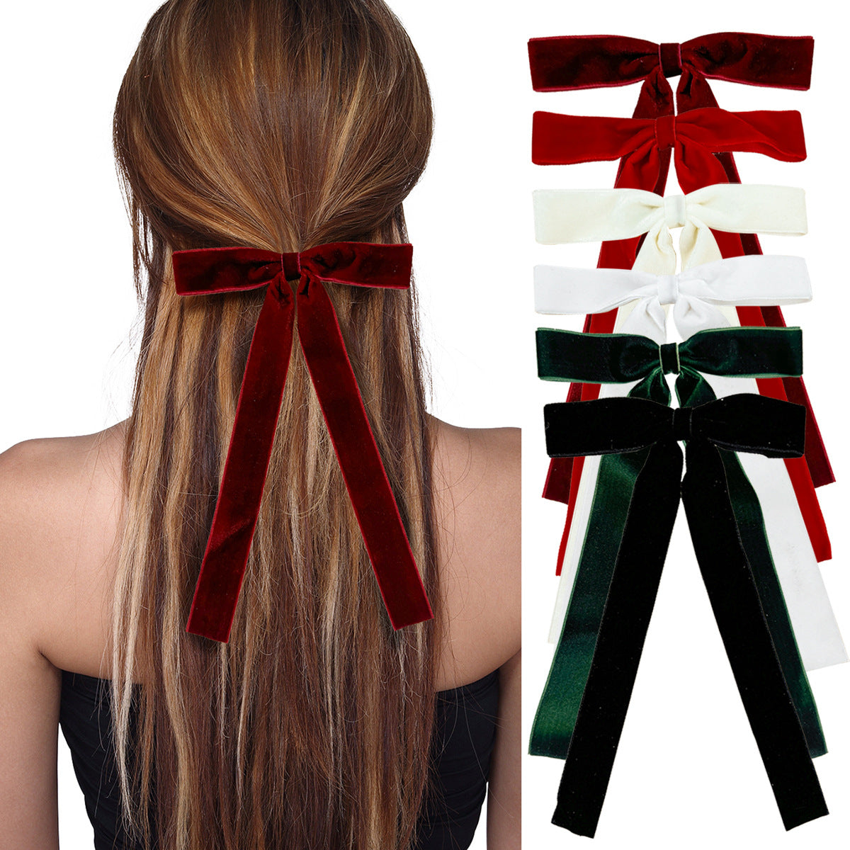 Velvet Triple Tail Bow Hair Clip - view 4