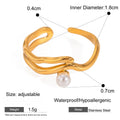 Wavy Gold Tone Pearl Open Ring - Gold