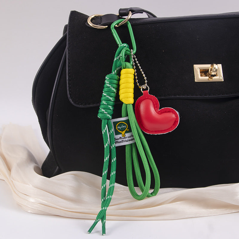 Braided Wristlet Bag Charm with Glossy Puffy Heart - Red