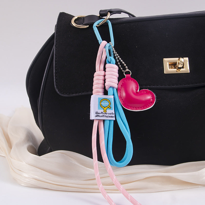 Braided Wristlet Bag Charm with Glossy Puffy Heart - Rose