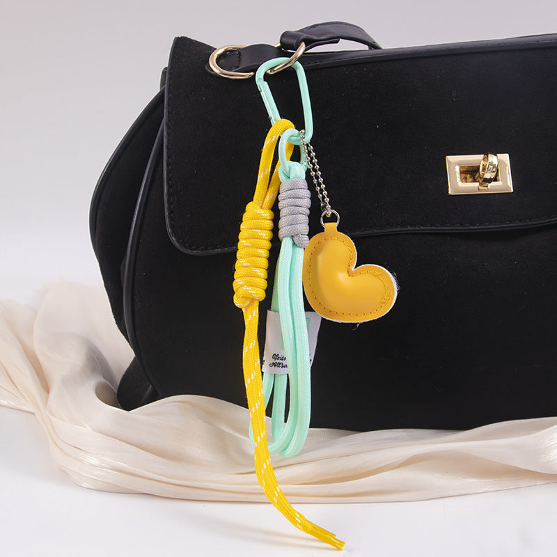 Braided Wristlet Bag Charm with Glossy Puffy Heart - Yellow