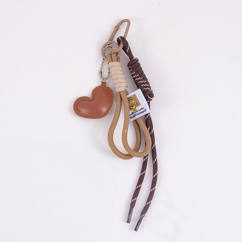 Braided Wristlet Bag Charm with Glossy Puffy Heart