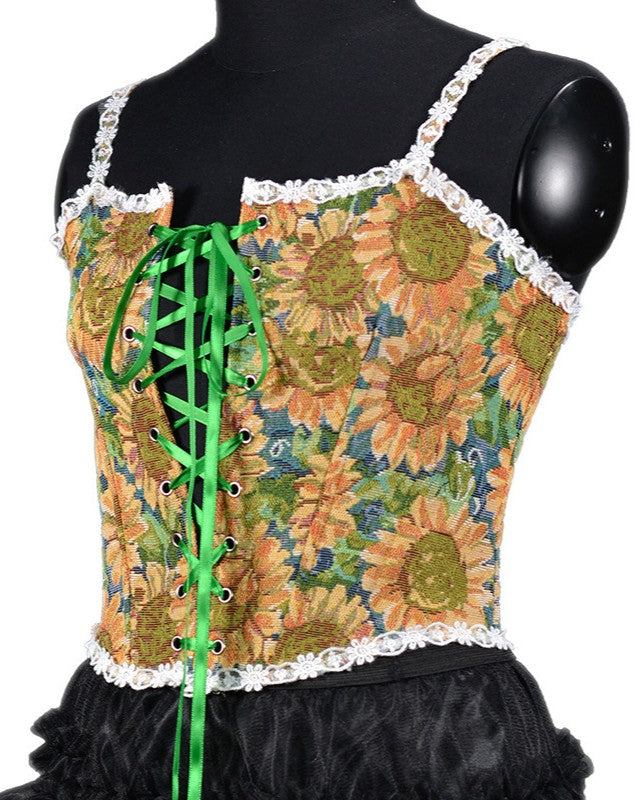 Tapestry Floral Corset Camisole Top - Yellow