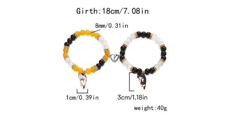 Magnetic Heart Cat Charm Couple Bracelet Set - view 2