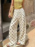 Polka Dot Wide-Leg Drawstring Palazzo Pants - White-Black