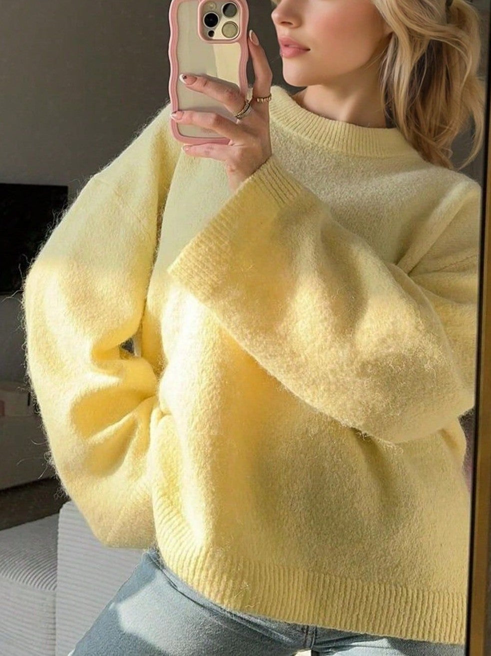 Buttery Pastel Drop Shoulder Knit Sweater - Yellow - 1