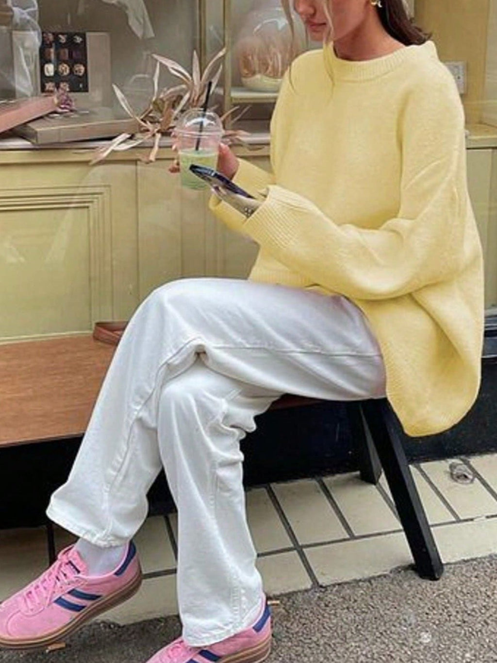 Buttery Pastel Drop Shoulder Knit Sweater - Yellow - 2