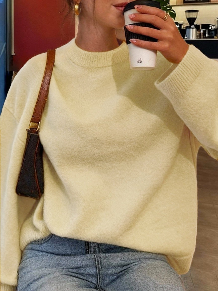 Buttery Pastel Drop Shoulder Knit Sweater - Yellow - 6