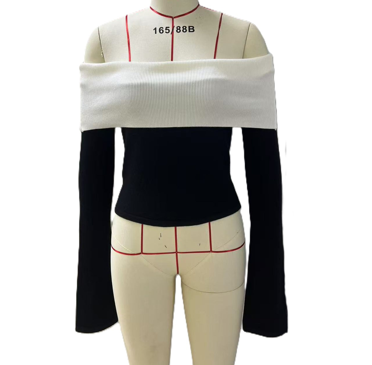 Bell Sleeve Off Shoulder Crop Knit Sweater - Black - 1