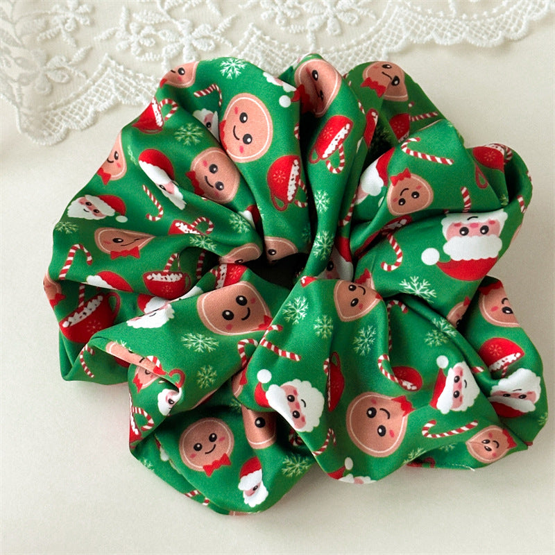 Holiday Print Satin Oversized Hair Scrunchie - C1
