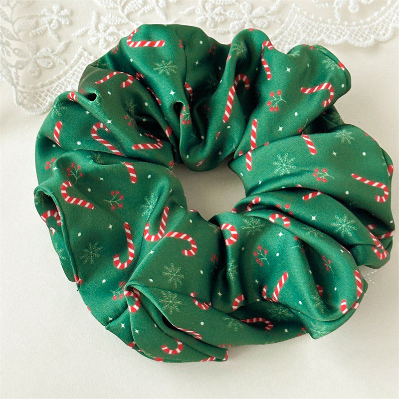 Holiday Print Satin Oversized Hair Scrunchie - C2
