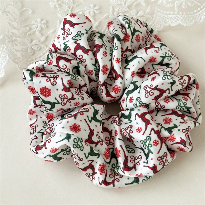 Holiday Print Satin Oversized Hair Scrunchie - C3